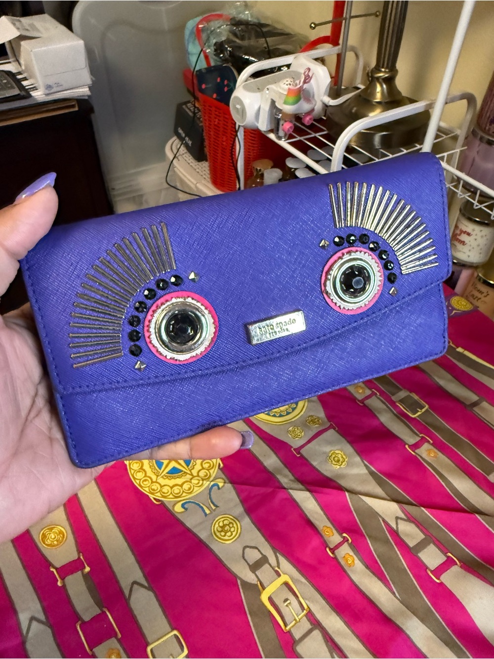 Kate Spade Liana Monster Purple Leather Clutch Wallet